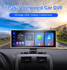 11.26" 4K Car DVR – Dual Lens Dash Cam with Wireless CarPlay & Android Auto