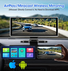 11.26" 4K Car DVR – Dual Lens Dash Cam with Wireless CarPlay & Android Auto