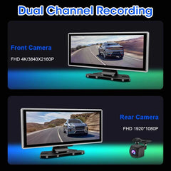 11.26" 4K Car DVR – Dual Lens Dash Cam with Wireless CarPlay & Android Auto