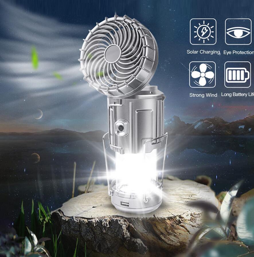 Portable LED Camping Lantern with Fan – Solar & Rechargeable