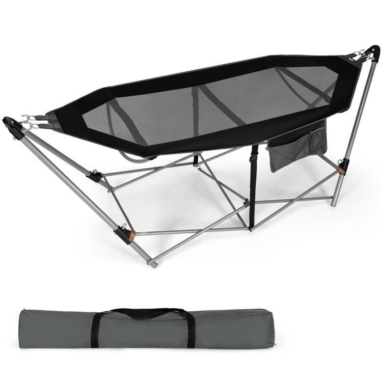 Black Portable Camping Hammock – Foldable with Stand & Carry Case