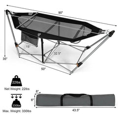 Black Portable Camping Hammock – Foldable with Stand & Carry Case