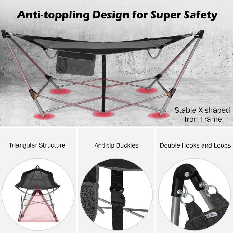 Black Portable Camping Hammock – Foldable with Stand & Carry Case