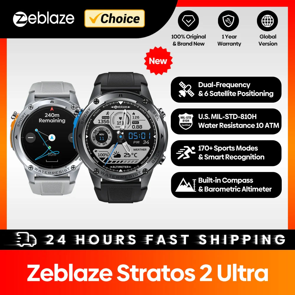 Zeblaze Stratos 2 Ultra GPS Smart Watch – 10 ATM Outdoor