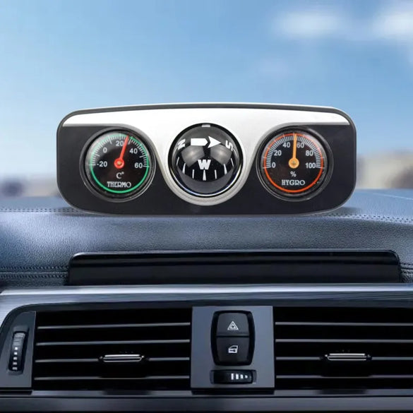 3-in-1 Car Compass, Thermometer & Hygrometer – Dashboard Accessory