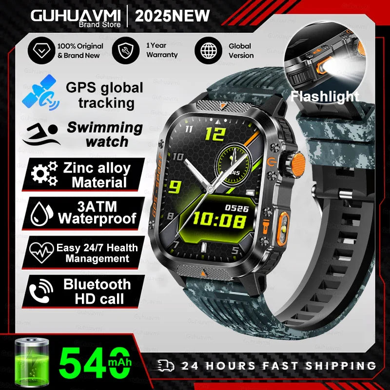 2025 GPS Military Smart Watch – 10ATM Waterproof, BT Call