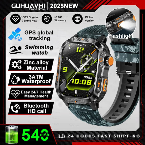 2025 GPS Military Smart Watch – 10ATM Waterproof, BT Call
